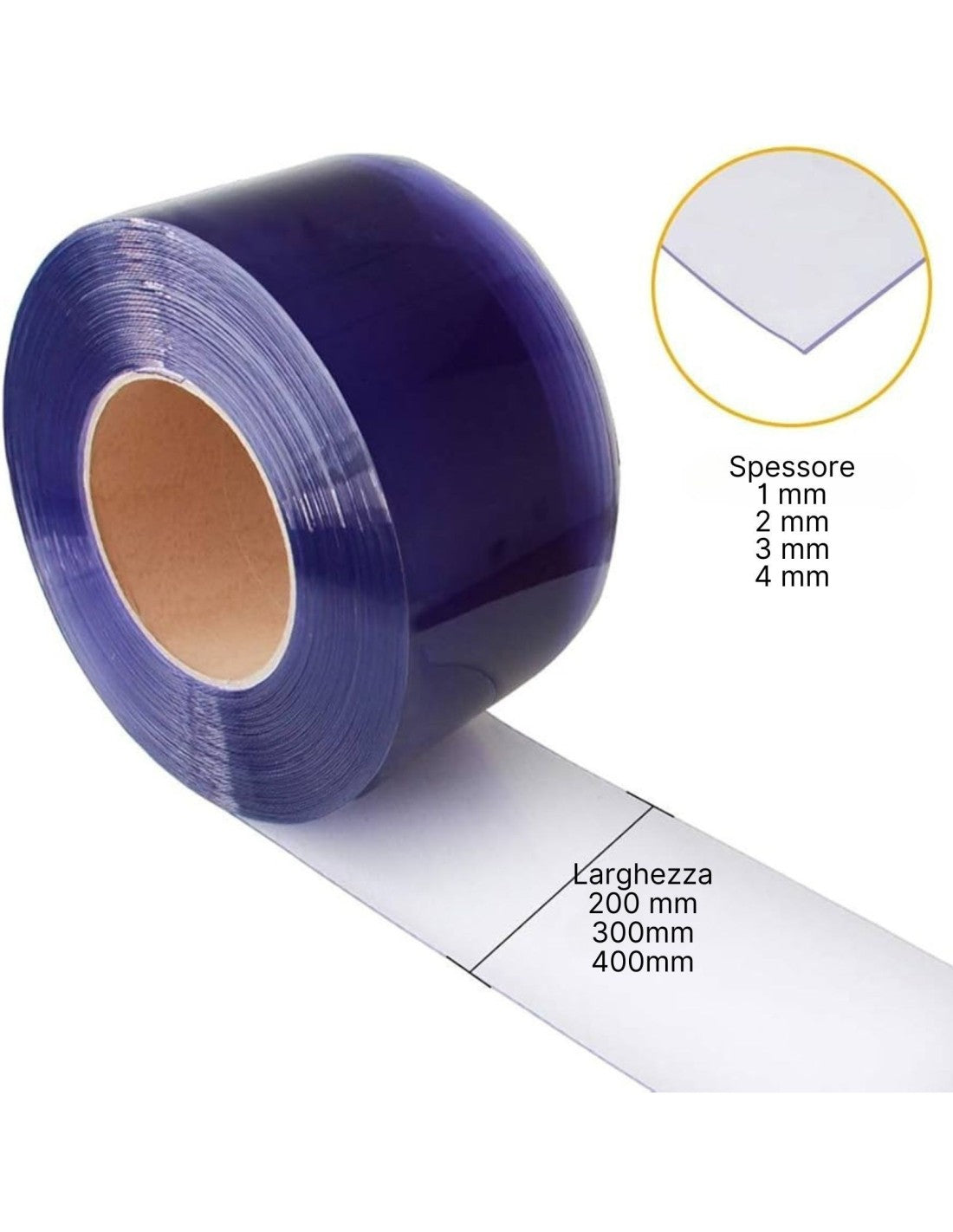 Bobine PVC 200x2 mm trasparente, rosso trasparente, polar, bobina da 50 metri