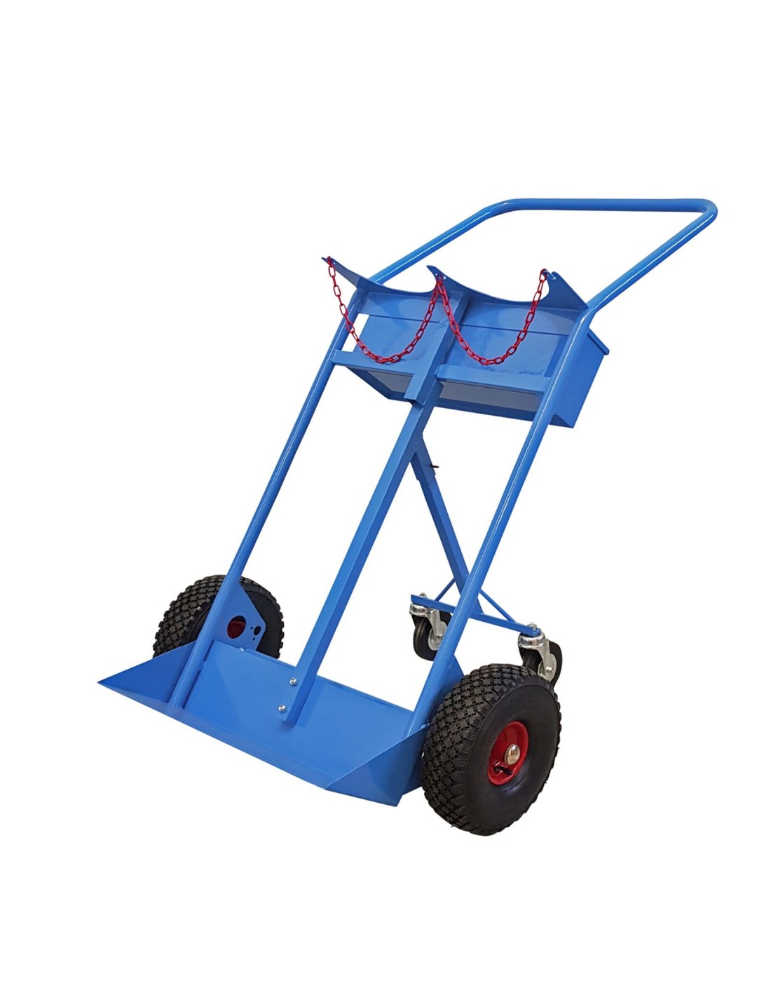 Carrello biposto per Bombole lt.40/50 con Ruote Pneumatiche e Maniglione - Terza Ruota Posteriore