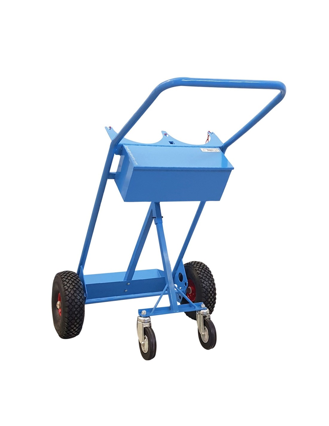 Carrello biposto per Bombole lt.40/50 con Ruote Pneumatiche e Maniglione - Terza Ruota Posteriore