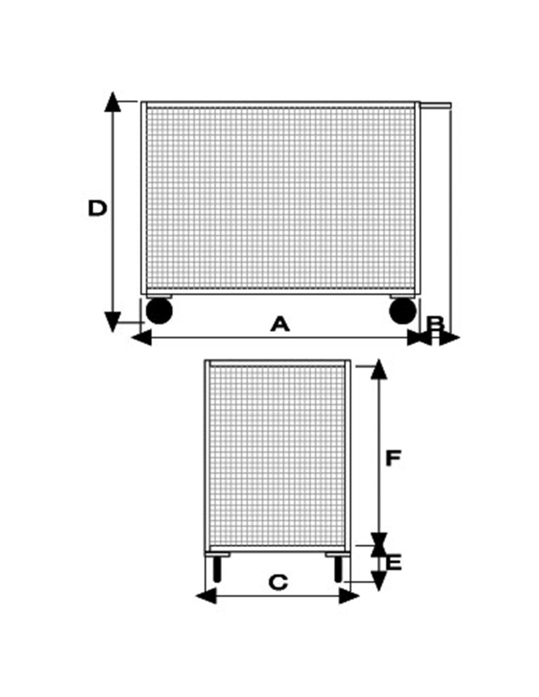 Pianale con tre sponde in rete, 2 ruote con freno