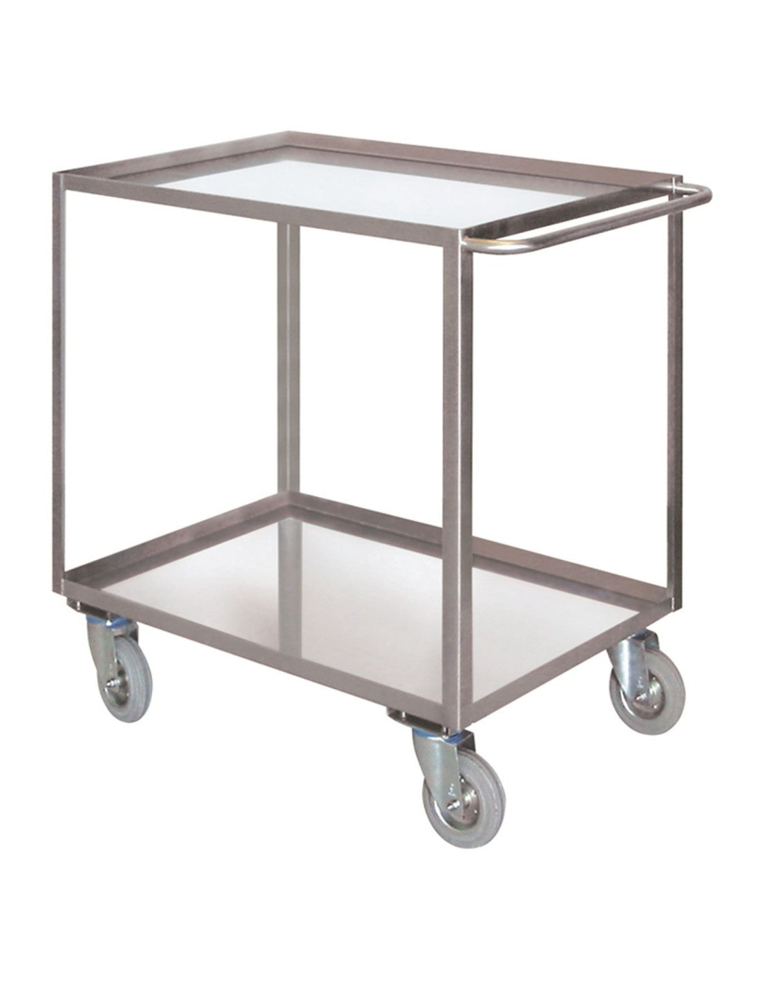 Portatutto Grande a 2 piani con bordo di contenimento in acciaio inox AISI 304 con ruote girevoli con freno