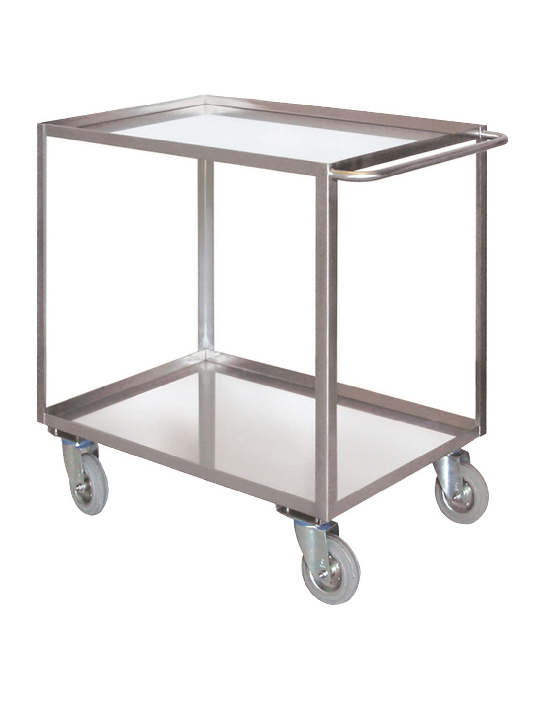 Portatutto Medio a 2 piani con bordo di contenimento in acciaio inox AISI 304 con ruote con freno