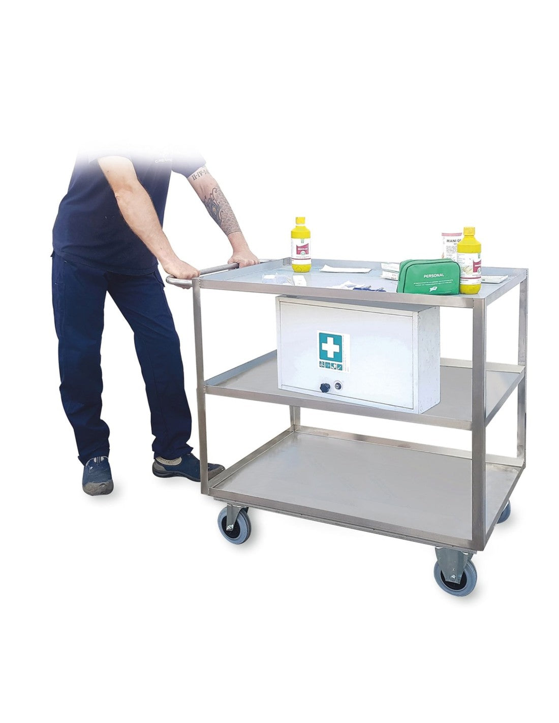 Portatutto Medio a 3 piani in Acciaio Inox con ruote girevoli