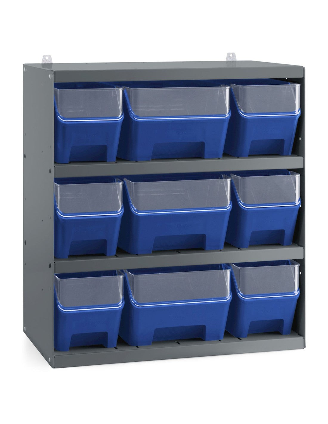 Scaffale porta contenitori RK Box Air  con 9 contenitori blu con guide divisori e frontalini