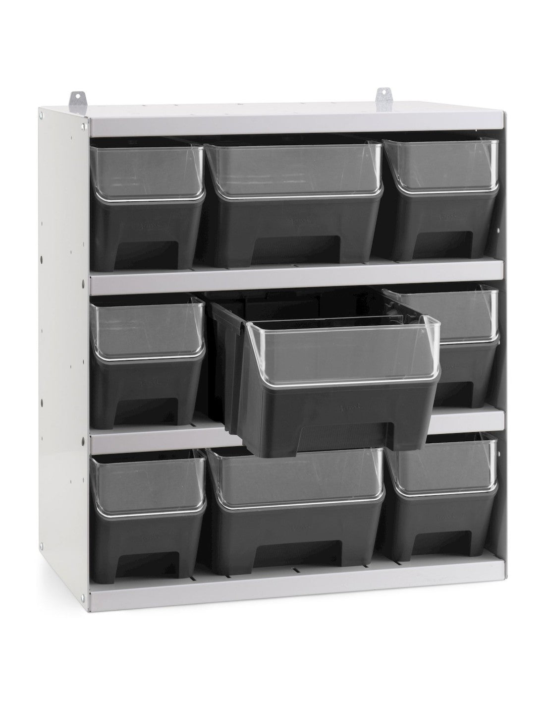 Scaffale porta contenitori RK Box Air  con 9 contenitori blu con guide divisori e frontalini