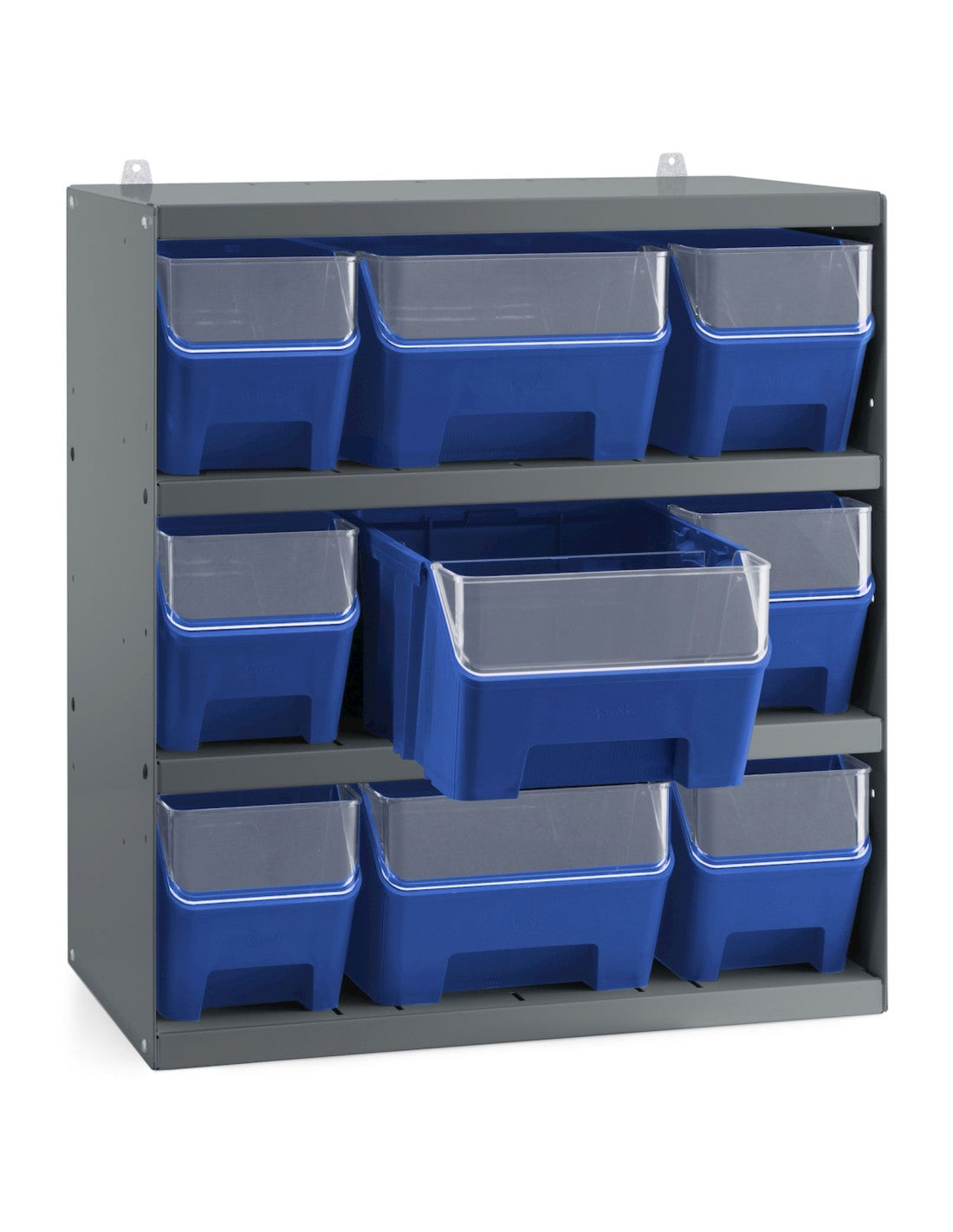 Scaffale porta contenitori RK Box Air  con 9 contenitori blu con guide divisori e frontalini