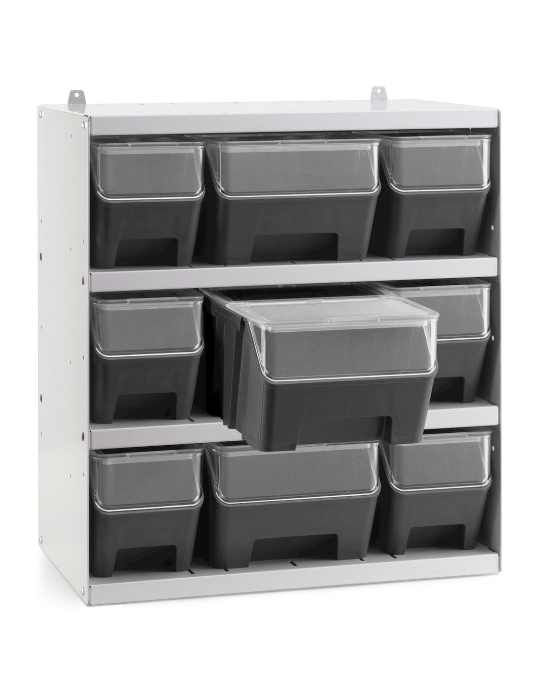 Scaffale porta contenitori RK Box Air  con 9 contenitori  con guide coperchi e frontalini