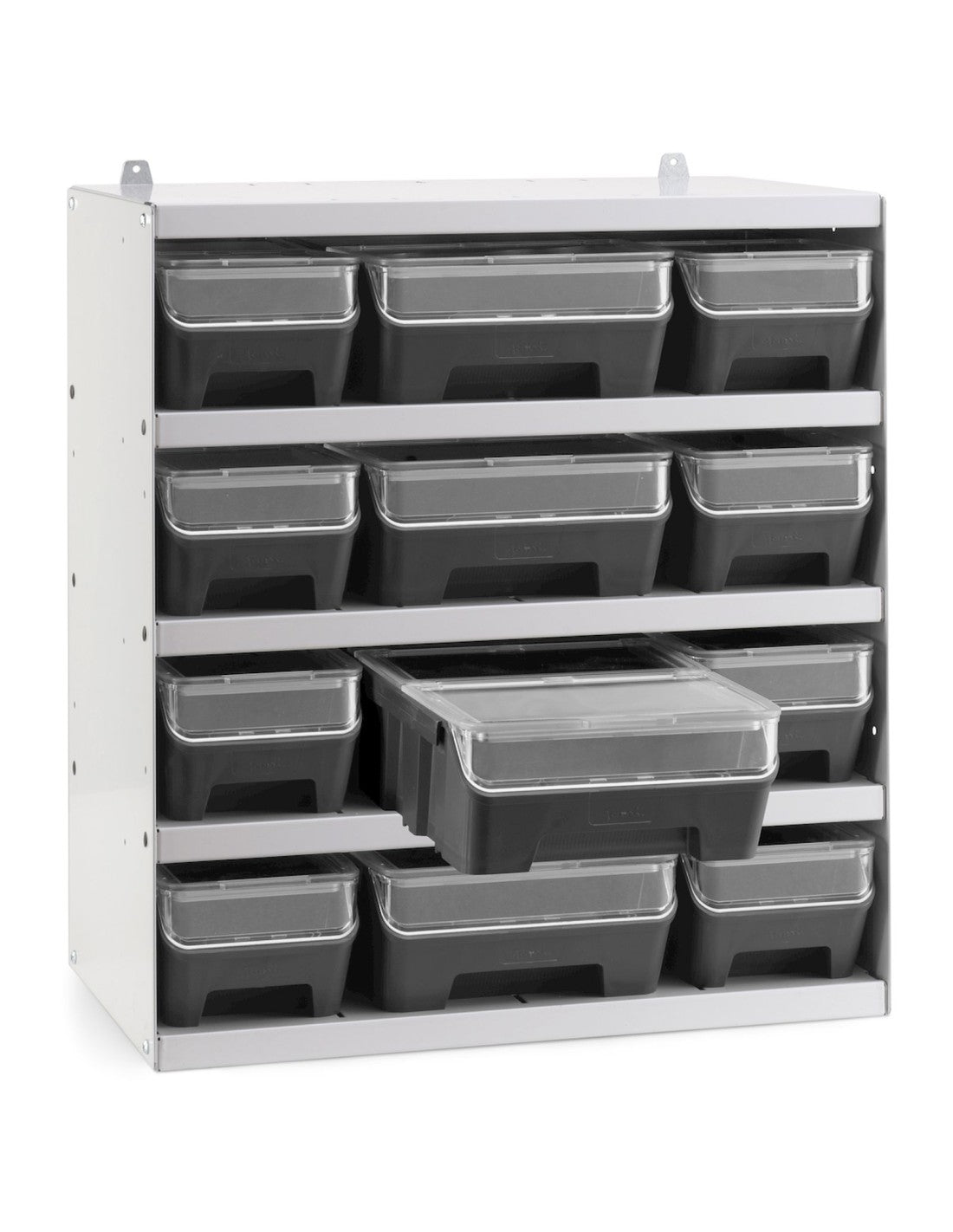Scaffale porta contenitori RK Box Air  con 12 contenitori con guide coperchi e frontalini
