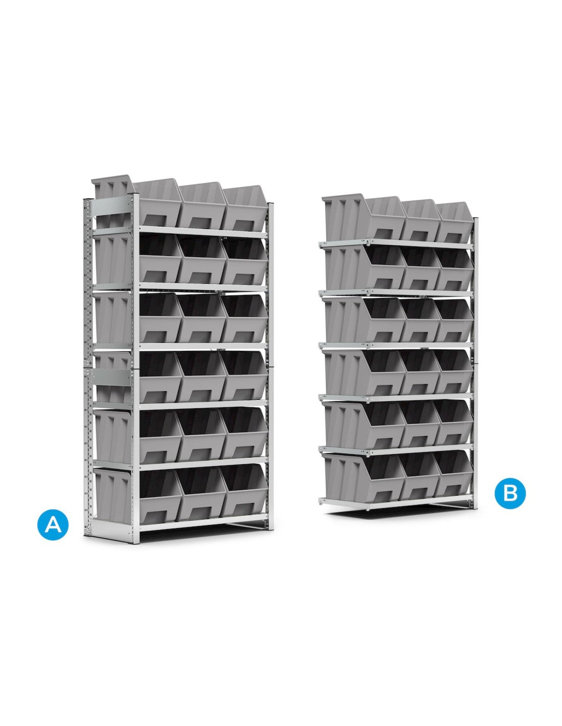Scaffali porta contenitori a piani Modulo aggiuntivo con 6 piani e 18 contenitori Picking Box Air mis. 4A5
