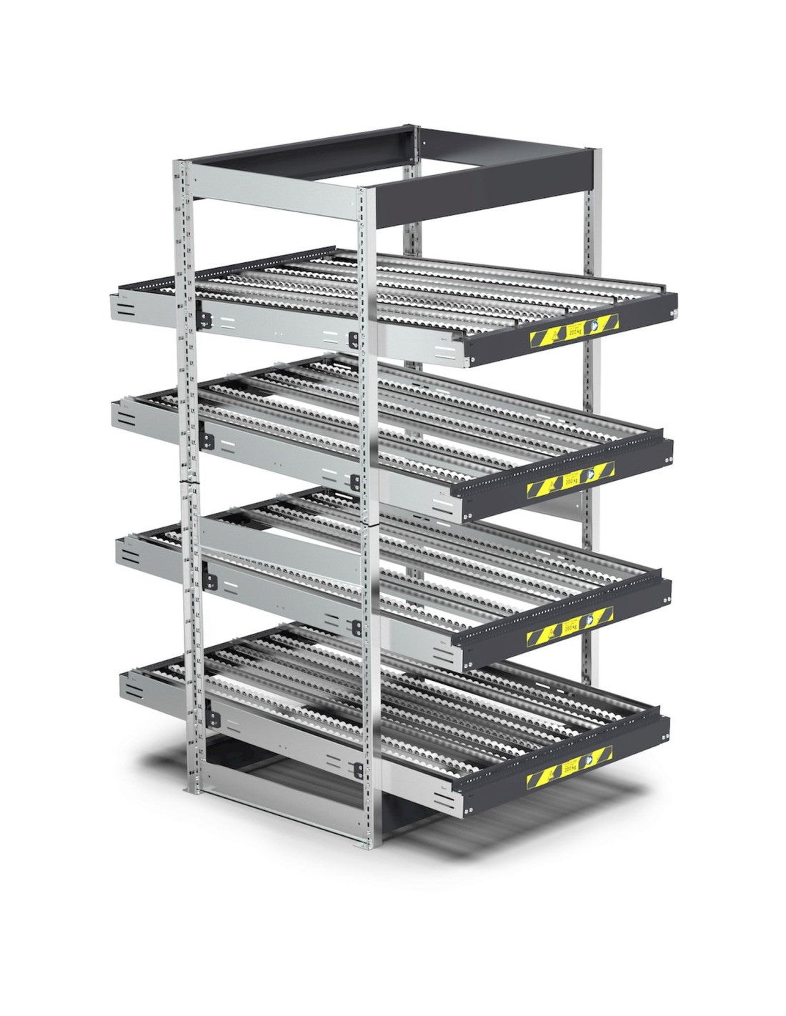 Scaffale dinamici Kanban a rulli - FIFO  con 4 telai inclinabili
