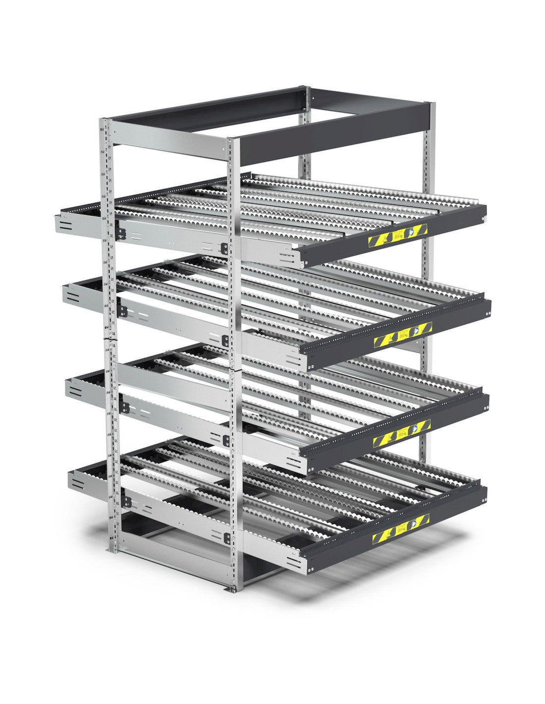 Scaffale dinamici Kanban a rulli - FIFO  con 4 telai inclinabili