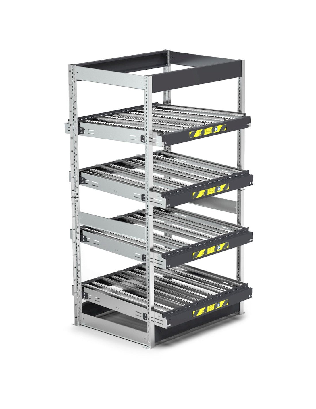 Scaffale dinamici Kanban a rulli - FIFO  con 4 telai inclinabili