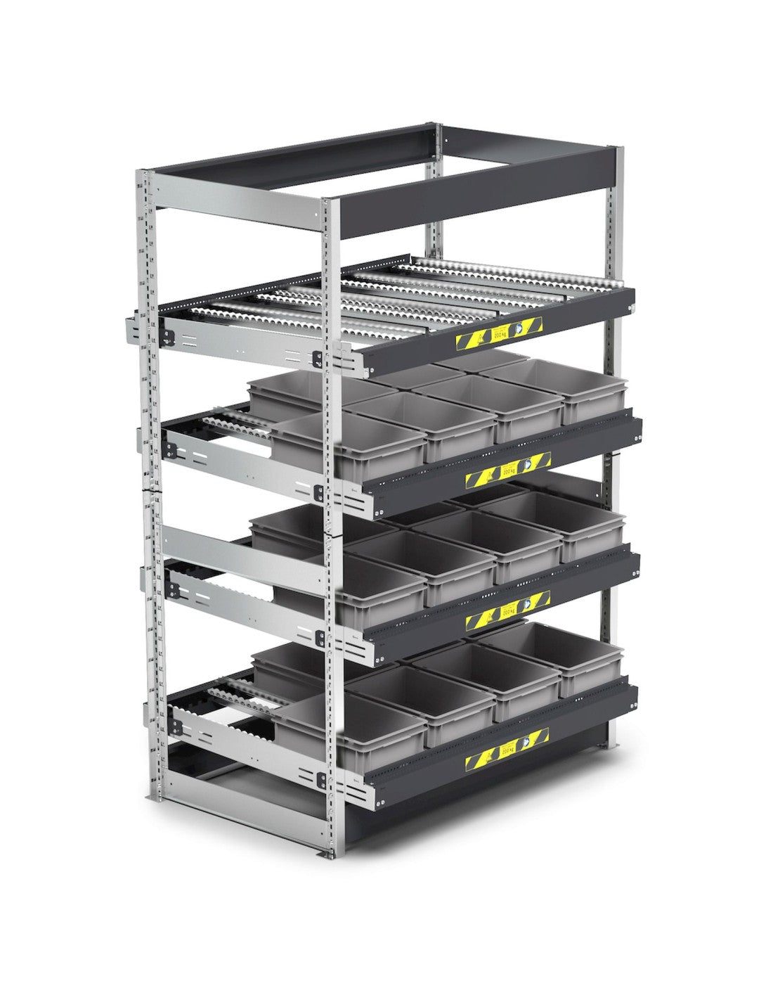 Scaffale dinamici Kanban a rulli - FIFO  con 4 telai inclinabili