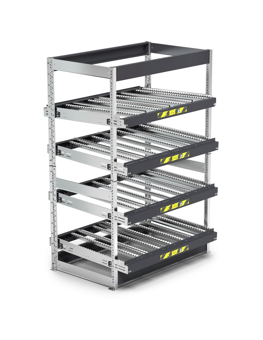 Scaffale dinamici Kanban a rulli - FIFO  con 4 telai inclinabili