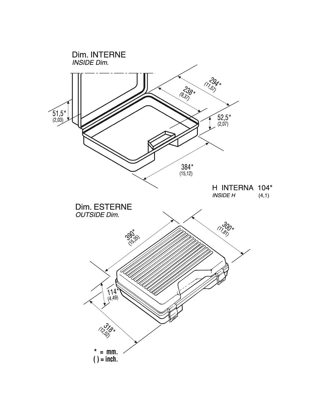 Valigetta 170/39CPL in plastica da imballaggio con misure interne 384 x 238 x 104 mm